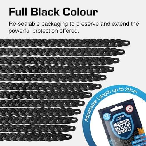 Active Era Mosquito Repellent Bracelet [12 Pack], Insect Midge & Mosquito Bands - Powerful DEET Free Formula - Waterproof with 250 Hours / 10 Days of Protection (Black - 12 Pack) — view 4