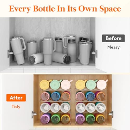 Lifewit Stackable Water Bottle Storage Organiser, Wine Bottle Holder for Cupboard, Plastic Large Compartment Tumbler organiser, Clear Wine Rack, Mug Cup Holder for Kitchen Storage, 4Tier Hold 12 — view 6