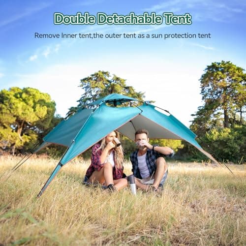 Warmiehomy 2-3 Man Pop Up Tent Double Layer, Blue — view 3