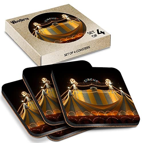 4 x Square Coasters - Circus Tent Lights Festival Cork Backed MDF Glossy Tea Coffee Accessory #50534