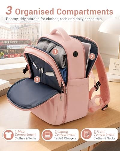 Kono Ryanair Cabin Bag 40x30x20, Underseat Travel Backpack, Pink — view 3