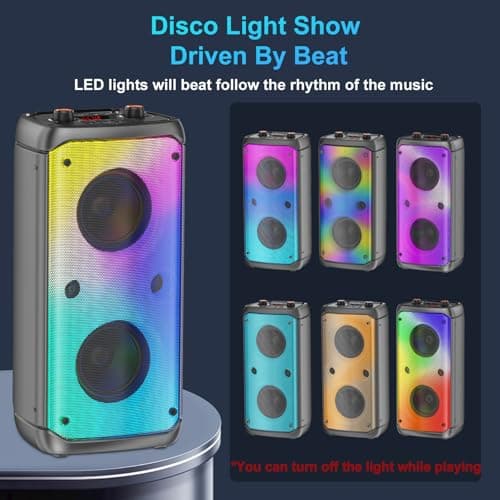 Bluetooth Speaker Wireless, 80W Peak Wireless TWS Portable Outdoor Party Speakers with Subwoofer, Deep Bass, 6 LED Colorful Lights, Loud Stereo Sound Boombox for Party, Home, Camping, Travel (Black) — view 4