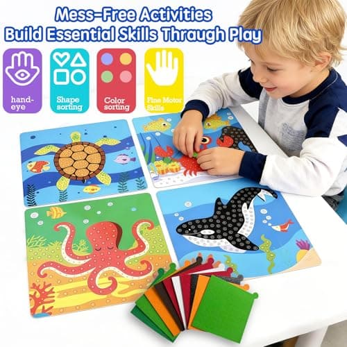 Dubydu Mosaic Sticker Art Kit for Kids Age 3+, 8 Pack Ocean & Animal Crafts, Foam Mosaic Kits for Children, Peel and Stick DIY Art Set, Travel Activity Toy for Toddlers Boys Girls — view 5
