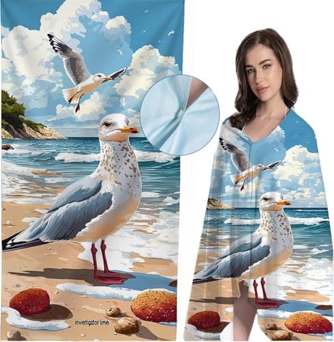 Ocean Beach Towels for Adults, Seagull Microfibre Towel Extra Large 60x120 cm Quick Dry Beach Towel with Storage Bag Lightweight Sand Free Sun Lounger Towels Bath for Travel, Holiday, Yoga W-3588 — view 2