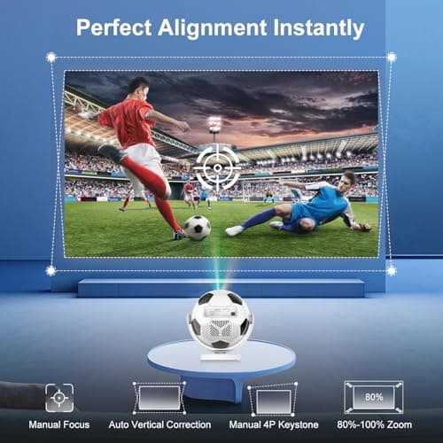 Mini Projector, Portable Projector with WiFi 6 Bluetooth 5.4,180° Rotatable,Built-in Apps,Short Throw Projectors 4K&8K Support,Auto Keystone,Football-Shaped Movie Projector for Bedroom-Black&White — view 4