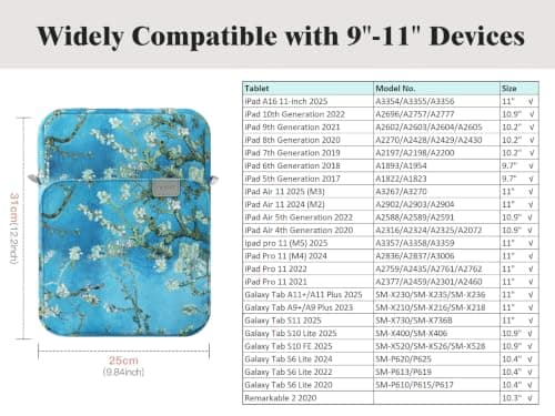 TiMOVO 9-11" Tablet Sleeve Bag Carrying Case with Strap, Apricot Blossom — view 2