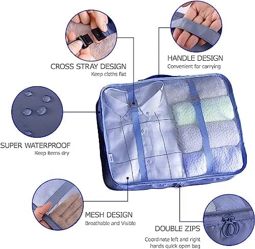 LANSKLBD 6/8 Set Packing Cubes for Suitcases Travel Luggage Packing Organizers,Travel Accessories Essentials Luggage Organizer with Shoe/Tioletry/Laundry Bag (Dark Blue, 8 set) — view 3