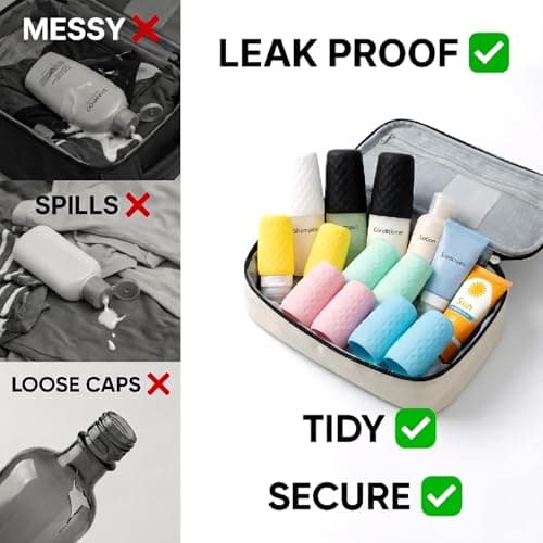 Wellrun 12PCS Silicone Bottle Covers for Travel,Elastic Leak Proof Sleeves for Shampoo, Cosmetics, Sunscreen, Reusable Spill Proof Travel Accessories for Toiletry Containers,Multicolor — view 4
