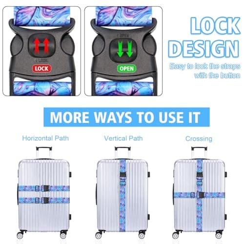 MOTONG 2 PCS Luggage Straps,200 CM Adjustable Suitcase Straps Personalised Luggage Straps Suitcases Heavy Duty Suitcase Belts Thickened Luggage Belt with Quick Release Buckle Blue — view 4