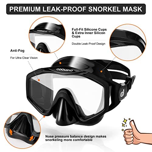 Snorkel Set for Adults, Anti-Fog Diving Mask with Dry Top Snorkel & Swim Fins, Wide View Scuba Flippers Snorkeling Gear for Men Women Youth Grey L — view 3
