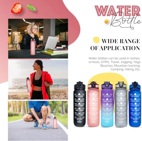 Active 100 1L Water Bottle with Straw, Motivational Time Marking | Dishwasher Safe | Leak-Proof | BPA-Free Drinks Bottle for Fitness, Work, Travel & Outdoor Use — view 5