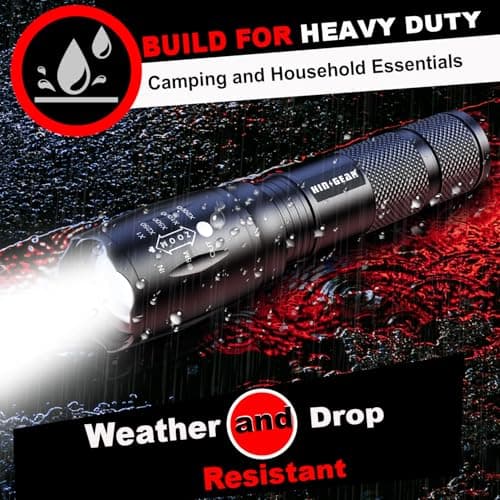 HinsGEAR 1 Mode LED Torch 2000 Lumen Gift for Men Dad Kid, Bright Powerful Torches Water Resistant Flashlight for Camping Emergency, 4 Pack (Powered by 3xAAA or 1x18650 Battery, Not Included) — view 6