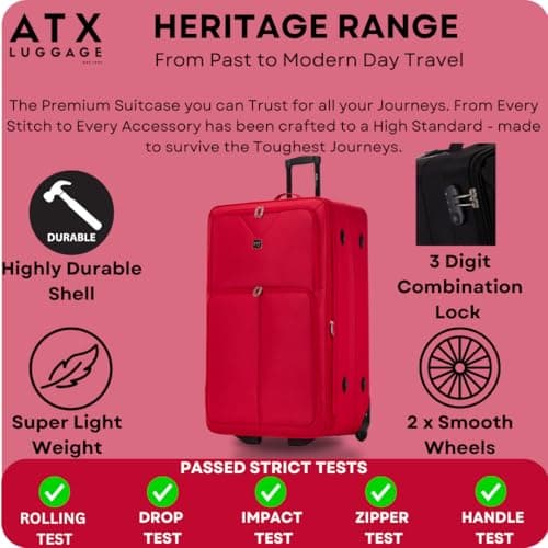 ATX Luggage 26” Medium Suitcase Expandable Durable Lightweight Suitcase with 2 Wheels & Built-in 3 Digit Combination Lock (Red, 79 Liter) — view 3