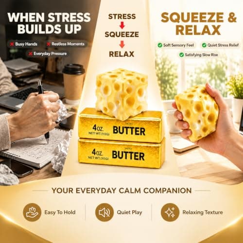 3Pcs Golden Butter and Cheese Squishy Toys, Slow Rising Fidget Toy — view 4