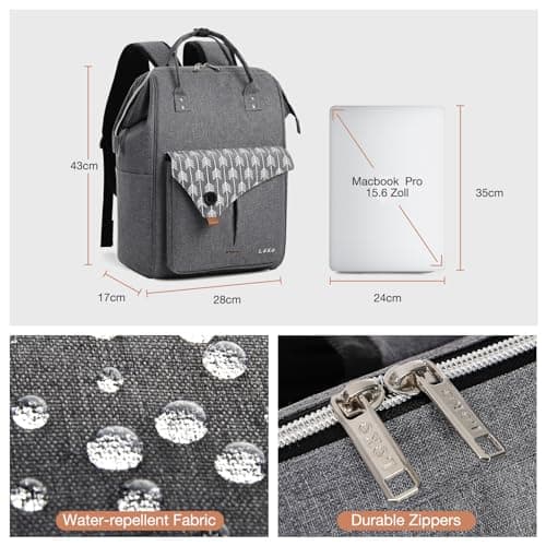 Lekesky Laptop Rucksack Bag 15.6 Inch Computer Backpack School Bag for Travel Business College Women Men- Grey — view 4