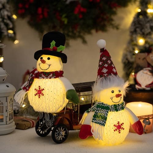 Christmas Decoration with LED Light, Pack of 2 Christmas Snowman Figures Christmas Table Decoration Battery Operated Christmas Decoration Figure for Christmas Decoration Indoor Fireplace Office Room — view 6