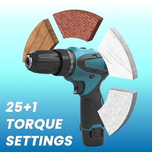 Cordless Drill Set, 12V Lightweight Electric Screwdriver Driver, Electric Power Drill with Battery & Charger, 25+1 Torque, 2 Speed, 3/8" Keyless Chuck, Tool Kit for Home DIY — view 5