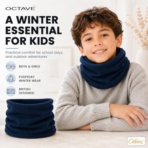 Octave® Winter Neck Warmer For Kids, Multifunctional Fleece Neck Gaiter Face Covering Mask Snood Scarf For Boy and Girls Cycling and Outdoor Sport (Navy) — view 2