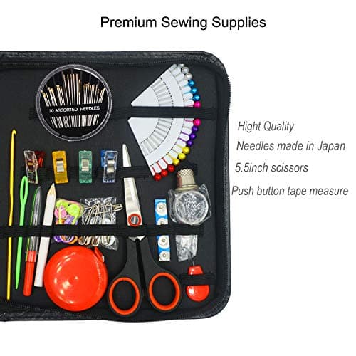 Sewing Kit,AUERVO 116 Premium Sewing Supplies with PU Case, 30 XL Thread Spools,Mini Sewing Kits for DIY, Beginners,Emergency,Kids,Summer Campers, Travel and Home, with Scissors,Thimble,Thread,Needle — view 3
