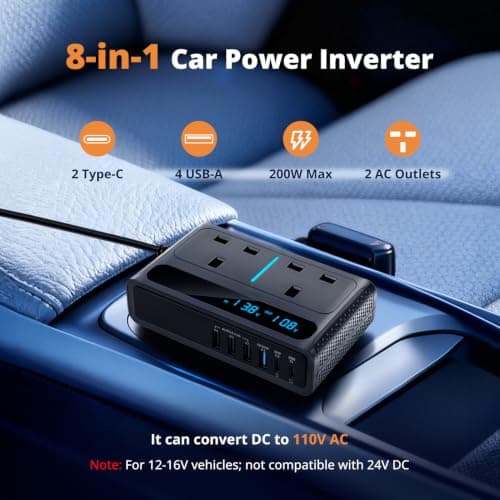 200W Car Voltage Converter Inverter for Car, Truck, RV, Camping — view 5