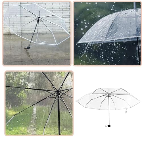 louuuou 2 Pcs Clear Umbrella Set, Fold Portable See Through Umbrella Clear Umbrellas For Weddings For Handbag Men Women Party Fashion Events Walking Handbag Travel — view 6