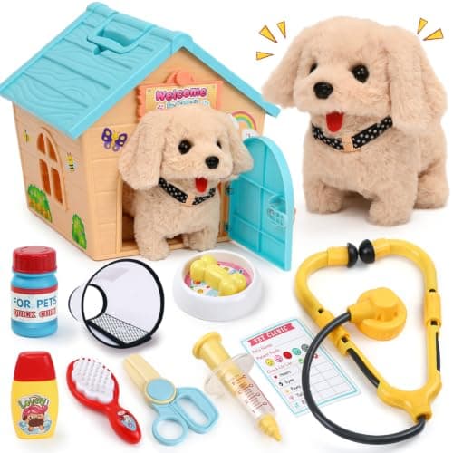 vamei Electronic Dog Toy with Dog House & Vet Toys for Kids Aged 3 4 5 6 7