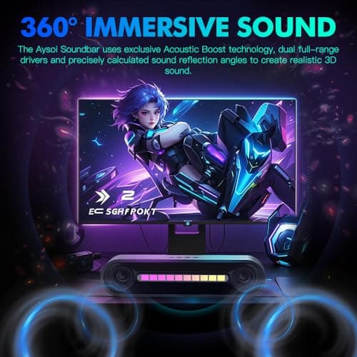 Aysoi PC Speakers, Portable Bluetooth Speakers,Wireless Computer Speakers, Computer Soundbar for Desktop Monitors,PC, Laptop, Desktop, Smartphones,Home, Travel,Outdoor, Beach (Dynamic RGB) — view 3