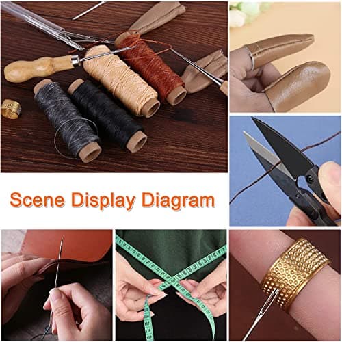 IVODEELA 29 Pcs Leather Sewing Kit, Leather Tool Kit with Needles, Waxed Thread, Thimble, Awl and Storage Bag, Blue — view 5