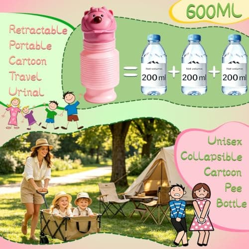 Topcloud Shrinkable Urinal, 600ml Male Female Portable Mobile Toilet Potty Pee Urine Bottle, Reusable Emergency Urinal for Camping Car Travel Traffic Jam and Queuing — view 4