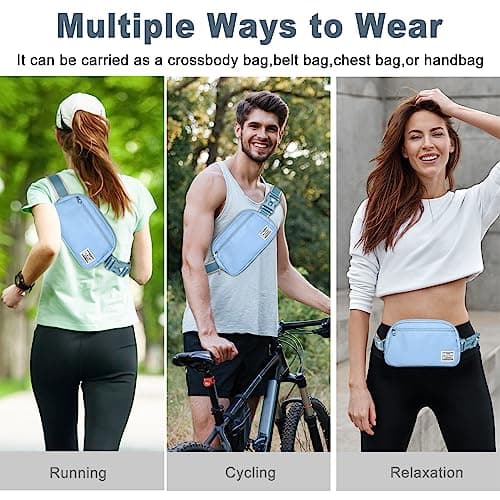 DMLuna Small Crossbody Bags for Women Trendy, Lightweight Waist Pack for Women & Men, Mini Belt Bag, Waist Bag with Adjustable Strap for Running Workout Traveling, Sky Blue — view 3