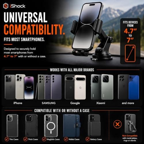 Car Phone Holder for Car Dashboard, Windscreen & Air Vent, 3-in-1 Strong Suction Mobile Phone Mount, 360° Rotatable Adjustable Car Phone Stand, Universal Holder for iPhone & Samsung — view 6