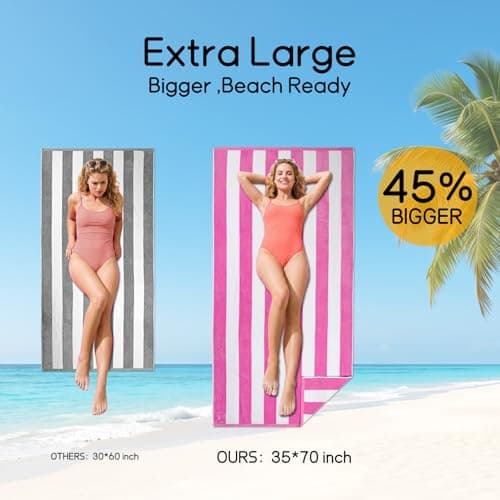 Ouxiaobai Cotton Oversized Beach Towel - 180 x 90 CM Large Size Pool Towel, Striped Soft Cabana Swim Towel (Pink) — view 3