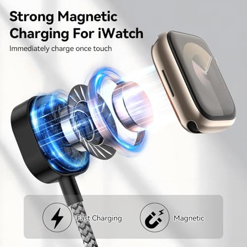 aceyoon 3 in 2 Multi USB C Cable Type C/USB A to Lighting, Type C/USB A to C Multi Charging Cable for Apple Watch Charger and iPhone 23.5 cm, for iWatch 10 9 8, for iPhone 17 16 15 13 12 Pro Max — view 4