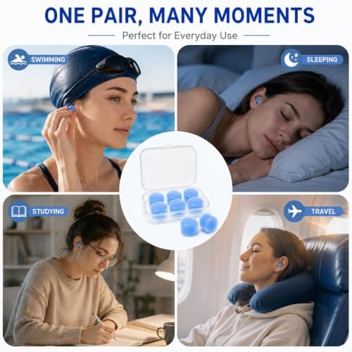 Noise Reduction Earplugs 6-Pack, Soft Silicone for Sleeping & Studying — view 3