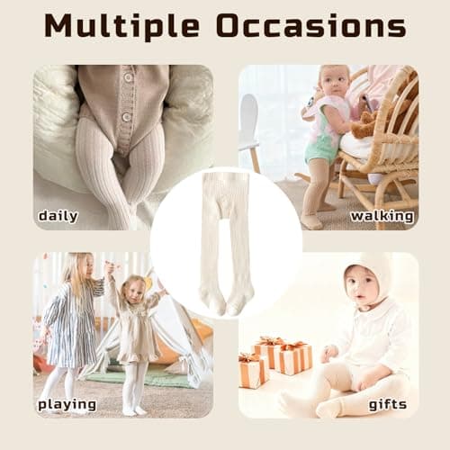 LEHEEYWT Baby Tights, Thick Fleece Thermal Baby Leggings, Elastic Soft Pantyhose Winter Tights For Girls 6 Months To 3 Years (UK, Age, 6 Months, 12 Months, Cream White) — view 6
