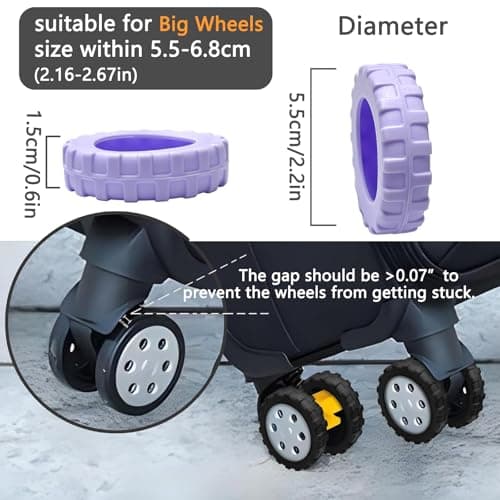 AmiCera Suitcase Wheel Protectors, 8 Pcs Off Road Luggage Wheel Covers, Luggage Accessories, Silicon Meterial Noise Reduction Anti Scratch, Suitcase Wheel Covers, Lavender Purple — view 3
