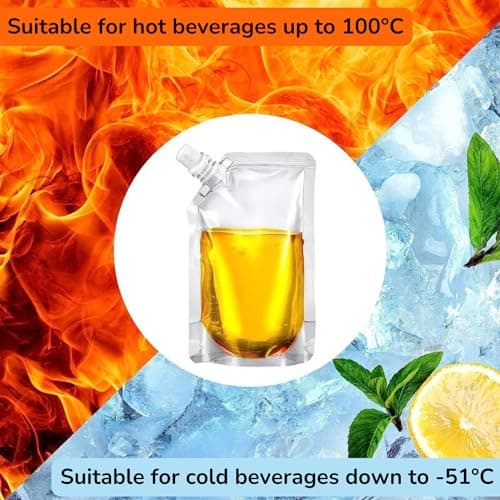GreenMingle 20PCS 500ml Refillable Drink Clear Pouches Festivals Travel Plastic Drinks Flasks Cruise Kit Reusable Alcohol Liquor Juice Bags Drink Container Party Halloween Christmas Hot Cold Beverage — view 5