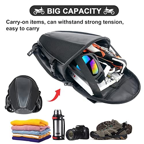 MIGHTYDUTY Motorcycle Tail Bag Backseat PU Leather Motorbike Saddle Bag Multifunctional for Riding Travel Rear Seat Black — view 3