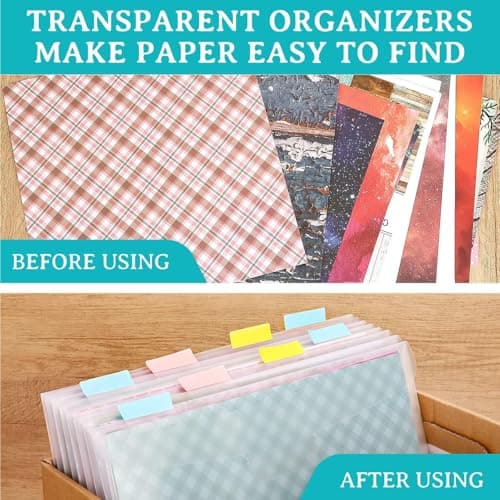 Scrapbook Paper Storage Clear - 12 X 12 Cardstock Organizer With Sticky Index Tabs, Transparent Expandable Document Folders, Heat Transfer Vinyl Protector For Arts Crafts Hobby Room — view 5