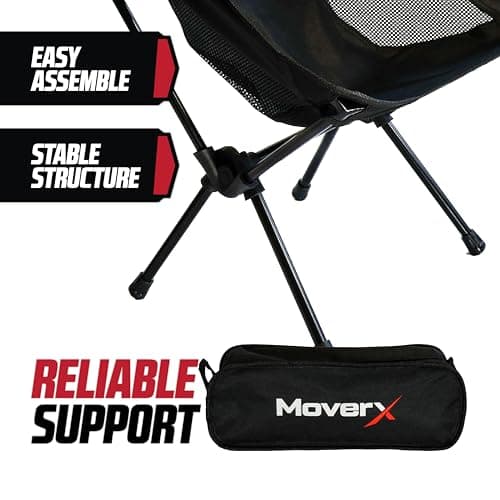 MoverX Lightweight Folding Camping Chair, Portable Camp Chair for Outdoor, Fishing, Festivals, Picnic, Beach, 150kg Capacity, Black — view 4