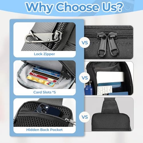 Broadream Anti-Theft Sling Bag for Men, Waterproof RFID Crossbody Shoulder Bag with Security Zipper, Small Crossbody Chest Bag for Men & Women, Mobile Phone Bag for Travel Outdoor Work, gray, Small — view 4