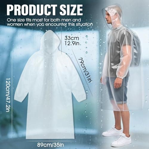 Czyan 3 Pack Disposable Rain Poncho,Emergency Disposable Raincoats Family Pack for Adults,Portable Travelling Hiking Camping Emergency Rainwear-Clear Ponchos with Sleeves & Hood — view 2