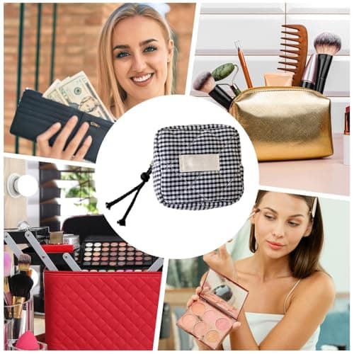 Makeup Bag Small Portable Multipurpose Square Check Pattern Mini Cosmetic — view 4
