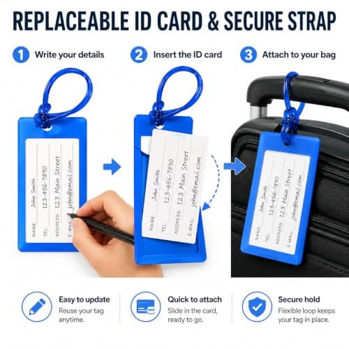 Luggage Tags 10 Pack, Flexible Travel Bag Tags with ID Name Cards and Secure Straps, Colourful Baggage Labels for Suitcase Backpack Hand Luggage Backpacks 10 Colors (10pcs) — view 6