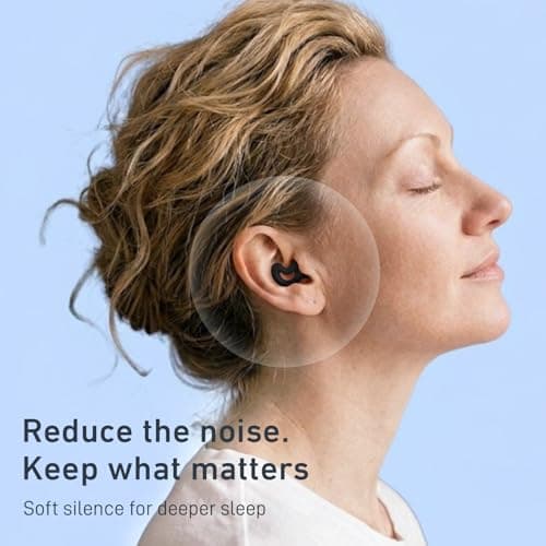 Relaxcharm Sleep Ear Plugs for Sleeping, Moon-Shape Design 40dB Noise Reduction Earplugs for Side Sleepers,Light Sleep,Snoring & Background Noise, Reusable Silicone with XS/S/M/L Tips & Case Jet Black — view 2