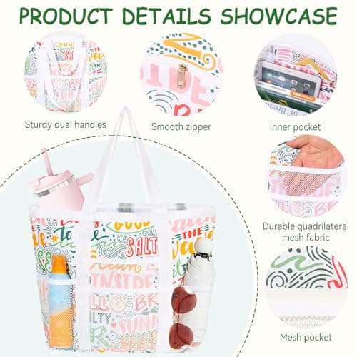 MOFASVIGI Waterproof Mesh Beach Bag Women with Pockets Foldable — view 3