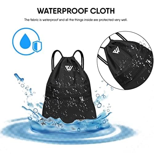 WESTWOOD FOX WFX Drawstring Bag String Waterproof Sport Gym Sack Backpack for Women Men PE Bag Outside Pocket Zipper School Beach Holidays Swimming Travel (Jet Black) — view 4