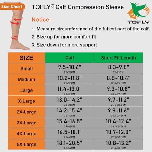 TOFLY® Calf Compression Sleeve for Men & Women, 1 Pair, Footless Compression Socks 20-30mmHg for Leg Support, Shin Splint, Pain Relief, Swelling, Varicose Veins, Maternity, Nursing, Travel, Black XL — view 5