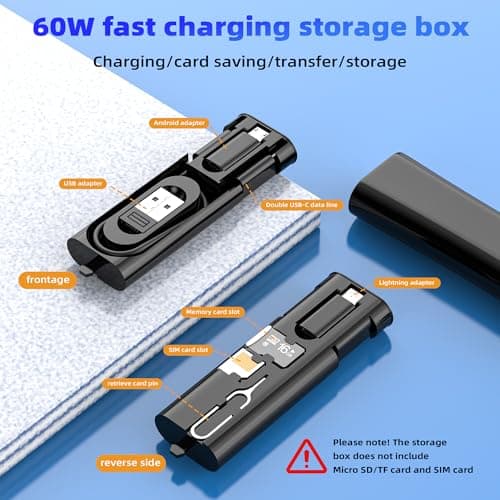 Travel Gadgets (5in1) Cable USB Adapter Storage 60W Charging USB C 27W Lightning for iPhone 17 16 15 Pro Data Micro USB Multi Kit Charger Phone Mobile Case Bag Box Card Keyring Multifunctional Set SIM — view 3