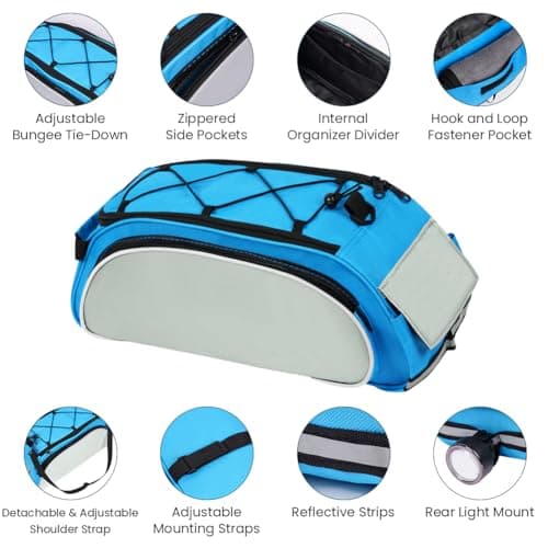 Alaoo Bicycle Trunk Bag, 10L 3-in-1 Reflective Pannier Bags, Bicycle Trunk Shoulder Handbag Bag for Commuters and Urban Cycling, Blue — view 4